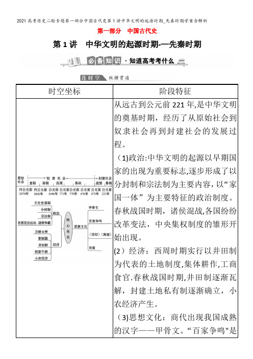 历史二轮专题第一部分中国古代史第1讲中华文明的起源时期_先秦时期学案含解析