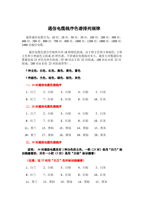 通信电缆线序色谱排列规律