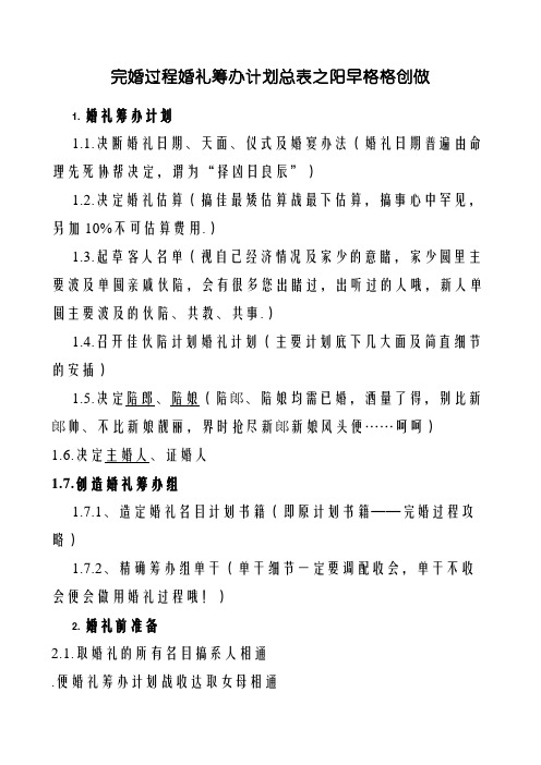 结婚流程婚礼筹备计划总表