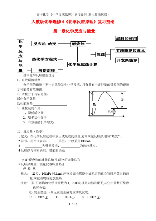 高中化学《化学反应原理》复习提纲 新人教版选修4