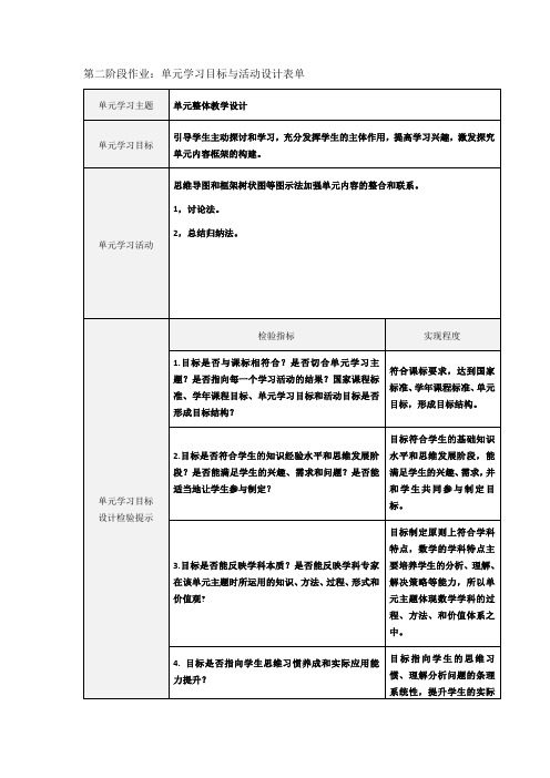 作业表单2：单元学习主题设计及检验提示单