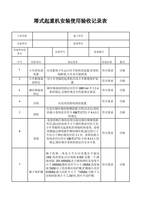 塔式起重机安装使用验收记录表