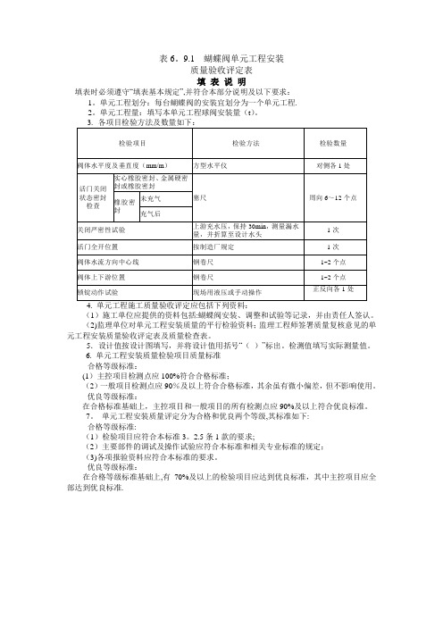 蝴蝶阀安装单元工程质量评定表