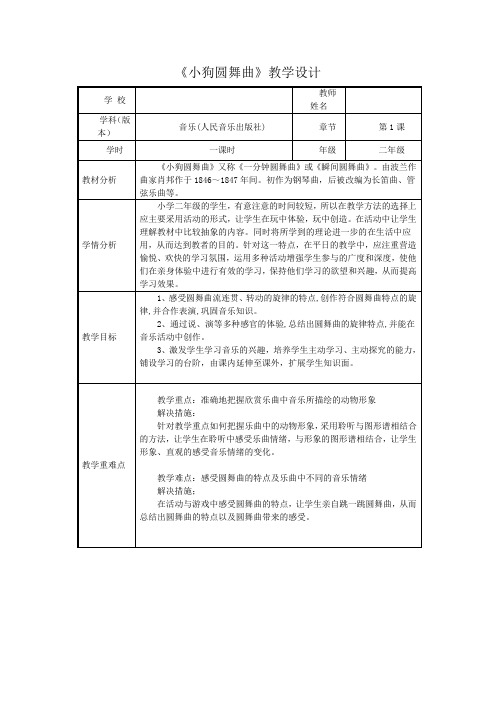 人音版二年级音乐上册(简谱)第5课 《聆听 小狗圆舞曲》教学设计