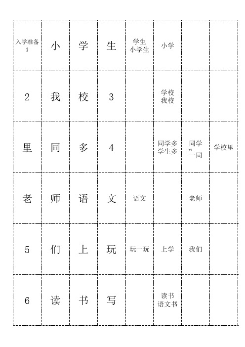 上海版语文识字卡片(一年级第一学期)