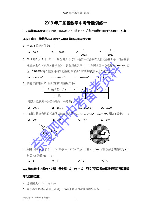 广东省2013年中考数学专题训练(一)及答案1
