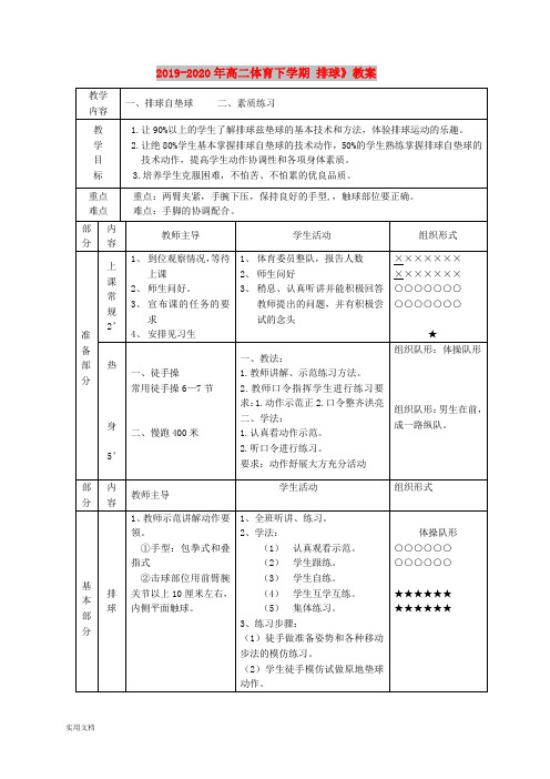 2020-2021年高二体育下学期 排球》教案