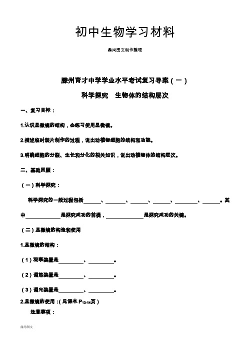 中考专题学业水平考试复习导案(一)