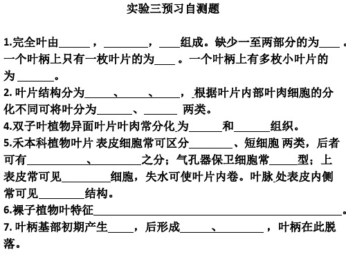 实验三不同生态类型叶的结构