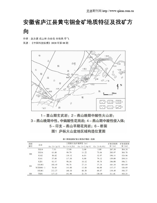 安徽省庐江县黄屯铜金矿地质特征及找矿方向