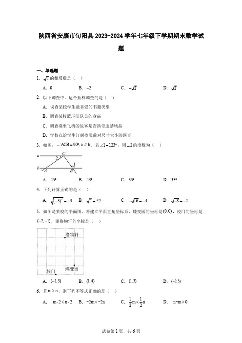 陕西省安康市旬阳县2023-2024学年七年级下学期期末数学试题