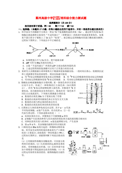 浙江省宁波鄞州高级中学2018届高三理综第二次联考 精品