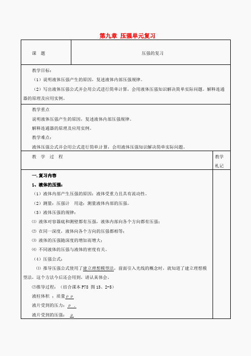 八年级物理下册 第九章 压强单元复习教案2 