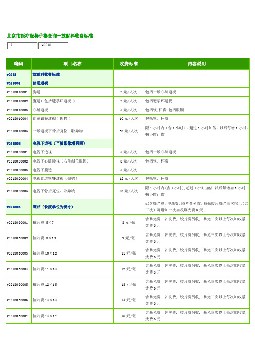 北京市医疗服务价格查询(全)