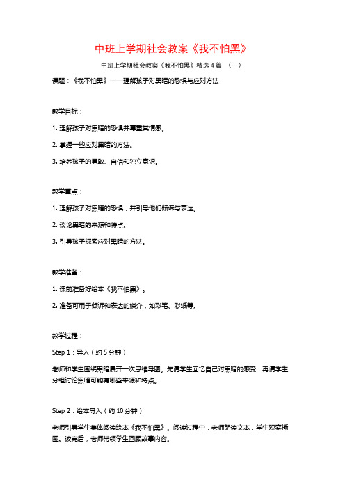 中班上学期社会教案《我不怕黑》4篇