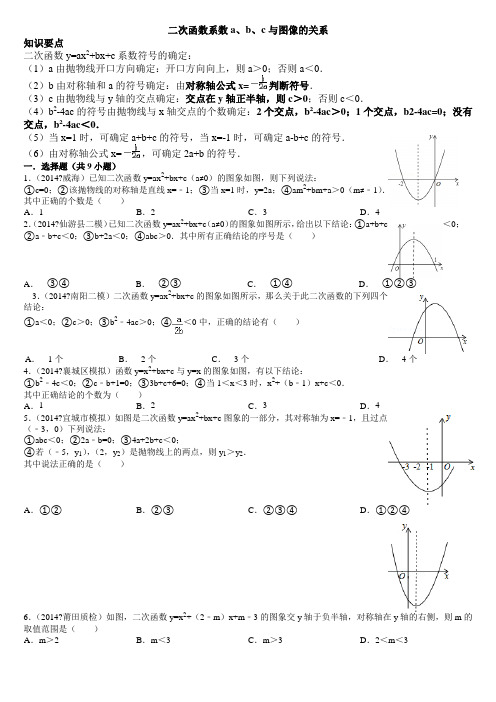 二次函数系数abc与图像的关系精选练习题