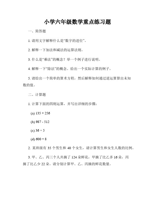 小学六年级数学重点练习题