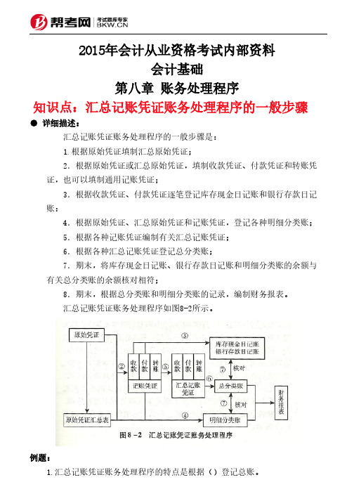 第八章 账务处理程序-汇总记账凭证账务处理程序的一般步骤