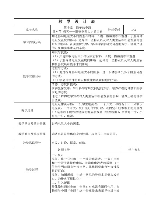 探究——影响电阻大小的因素教学设计