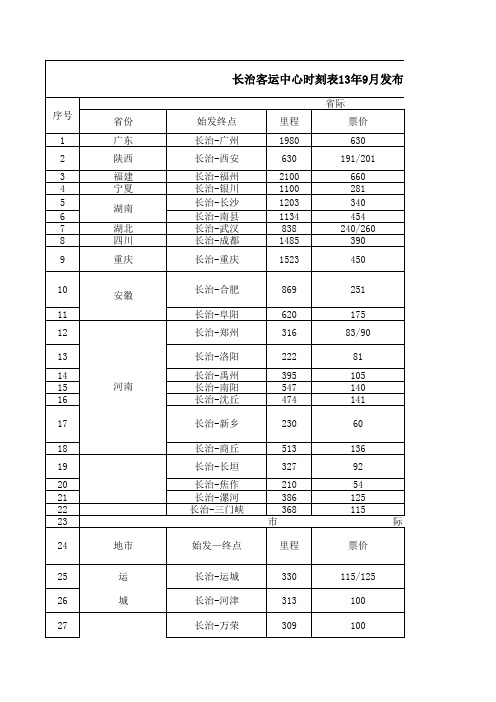 长治汽车时刻表