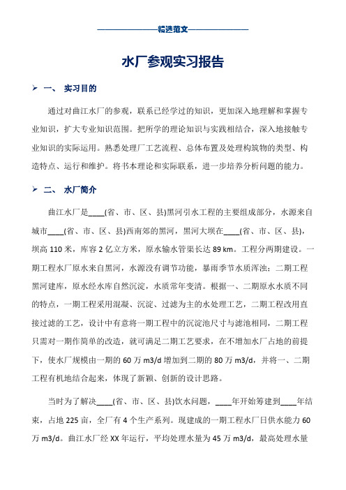 水厂参观实习报告_word版本