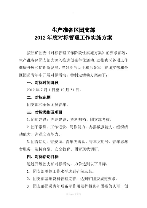 【准备区】团支部XX年对标活动实施方案