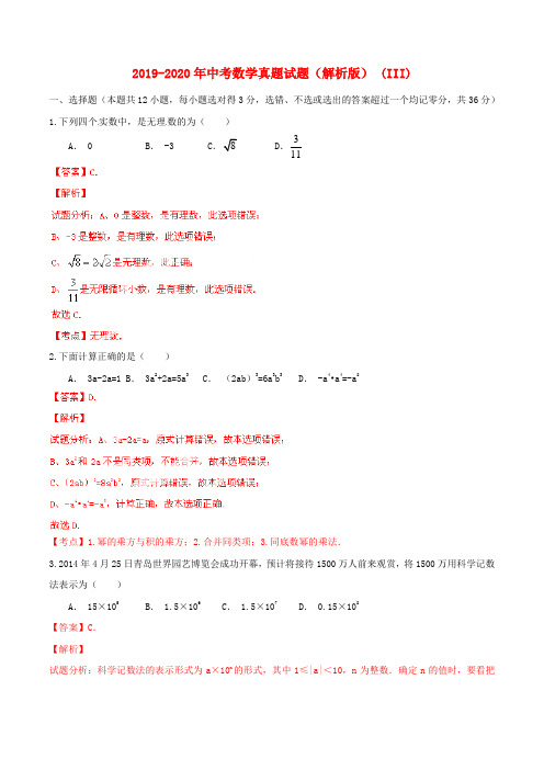 2019-2020年中考数学真题试题(解析版) (III)