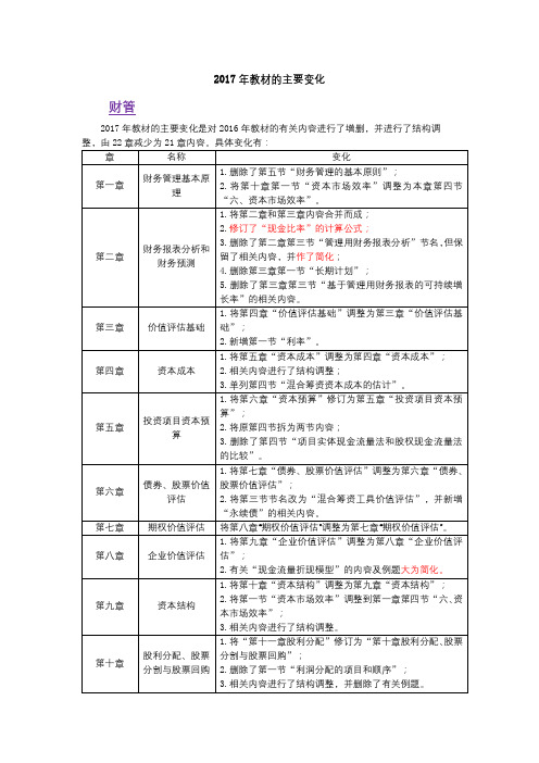 2017cpa财管教材的主要变化