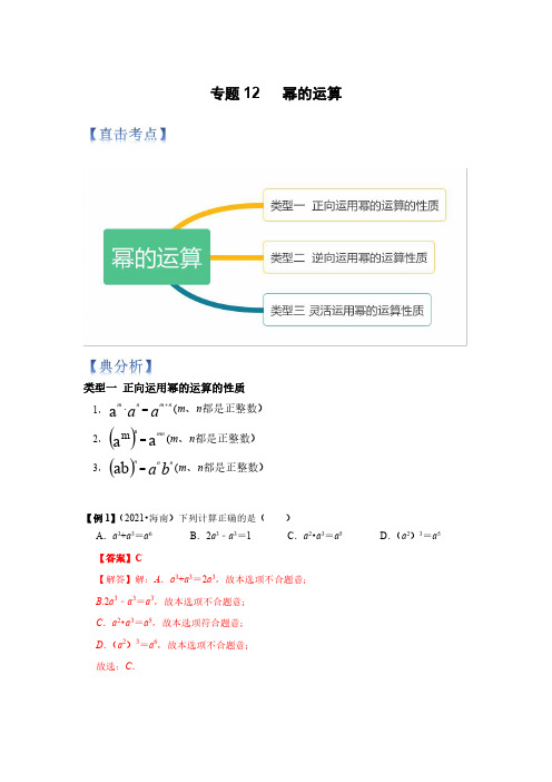 专题12幂的运算(解析版)