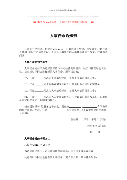 2018年人事任命通知书-word范文 (2页)