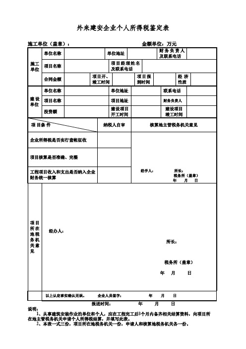 南岸区地方税务局外来建安企业个人所得税鉴定表