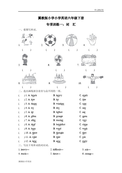 冀教版小学小学英语六年级下册-词汇专项练习