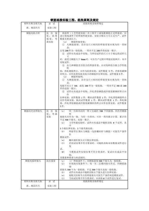 钢筋连接实验项目、组批原则及规定