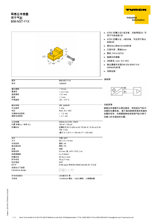 Turck磁感应气缸传感器BIM-NST-Y1X说明书