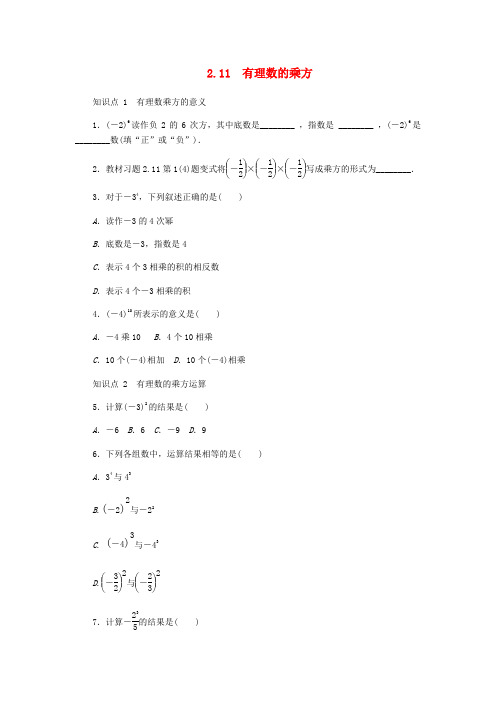 七年级数学上册 2.11 有理数的乘方同步练习 (新版)华东师大版