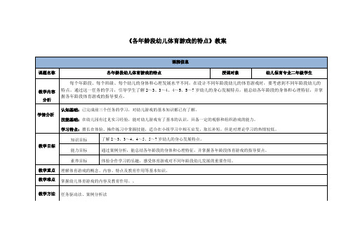 《各年龄段幼儿体育游戏的特点》教案