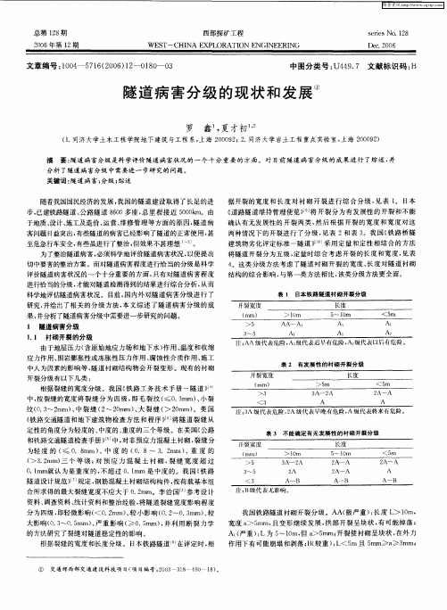 隧道病害分级的现状和发展