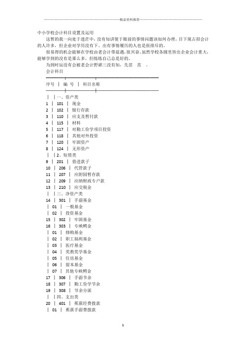 中小学校会计科目设置及运用