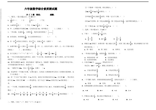 六年级数学综合素质测试题