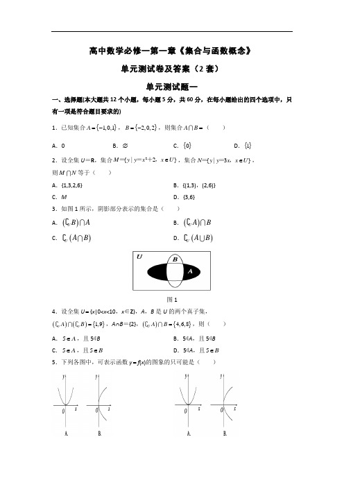 高中数学必修一第一章《集合与函数概念》单元测试卷及答案