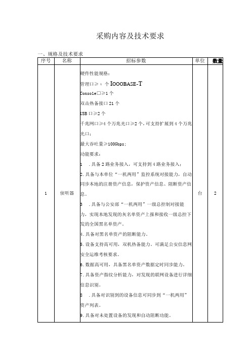 采购内容及技术要求