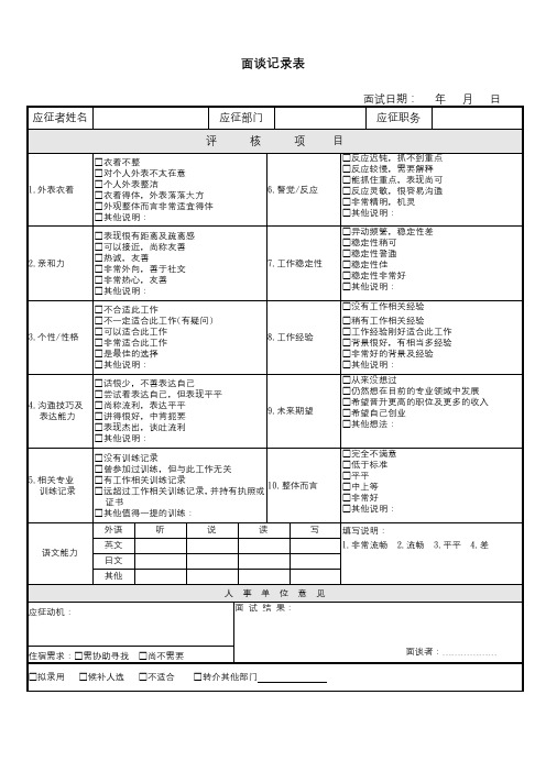 面试管理-面谈记录表