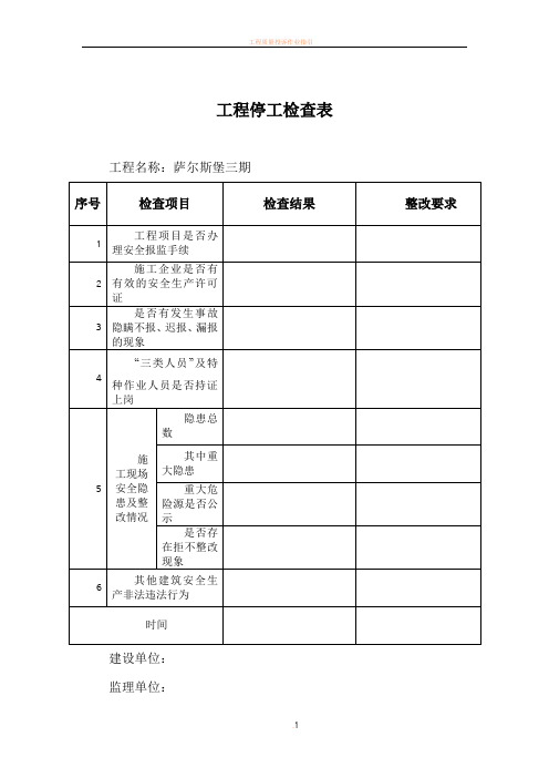 工程停工前检查表