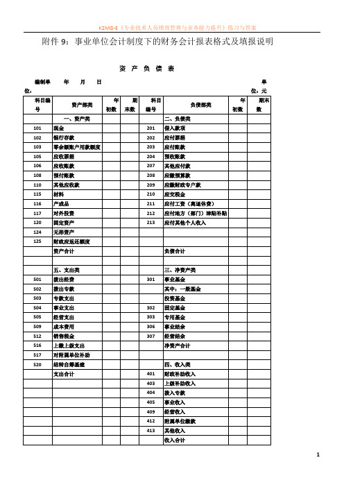 9事业单位会计制度下的财务会计报表格式及填报说明