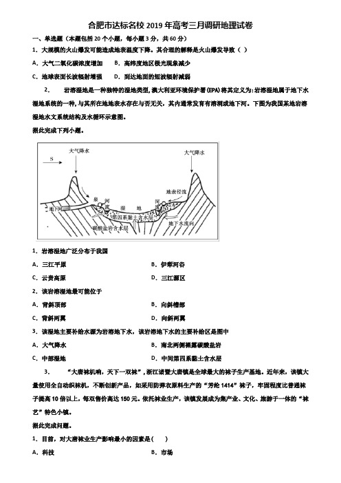 合肥市达标名校2019年高考三月调研地理试卷含解析