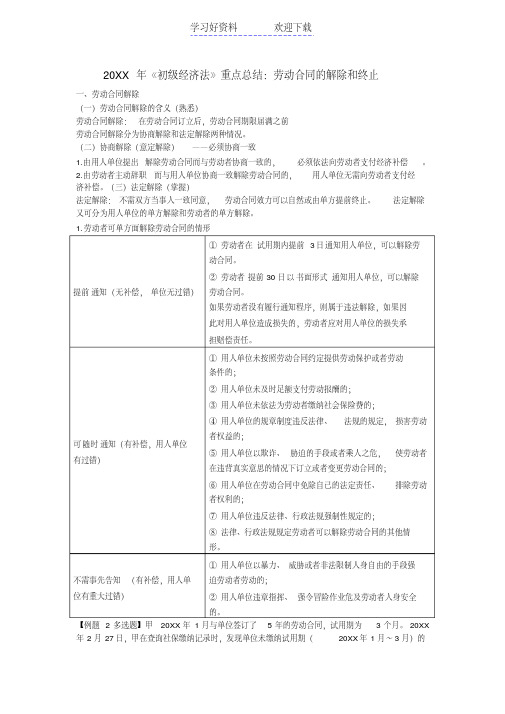 《初级经济法》重点总结劳动合同的解除和终止