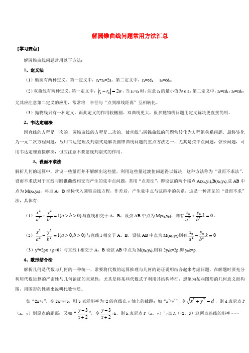 高二数学解圆锥曲线问题常用方法汇总