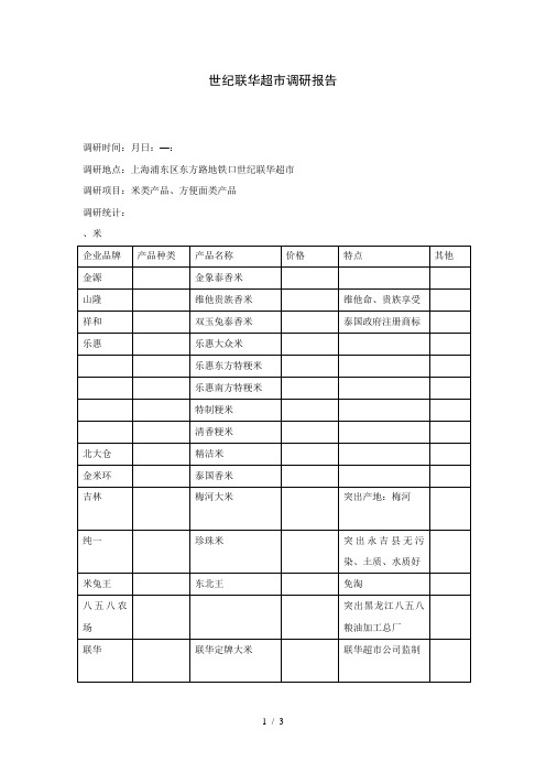 世纪联华超市调研报告