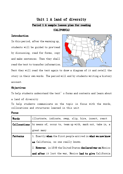 人教版英语选修8 Unit1 A land of diversity--Period1