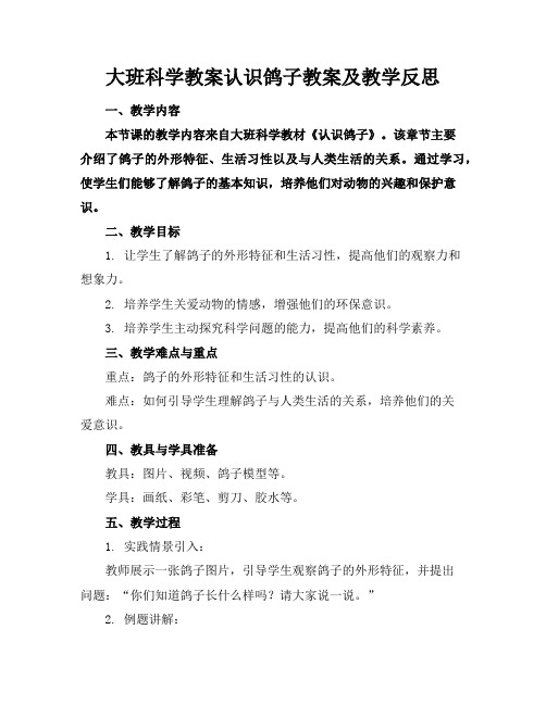 大班科学教案认识鸽子教案及教学反思